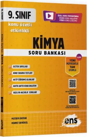 ENS Yayınları 9. Sınıf Etkinlikli KÖS Kimya Soru Bankası (2025-2026)